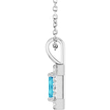 Platinum Emerald Natural Blue Zircon Halo-Style Necklace or Pendant - view 6