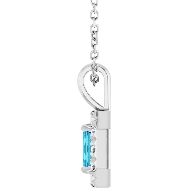 14K Gold Emerald Natural Blue Zircon Halo-Style Necklace or Pendant - White Gold - view 6