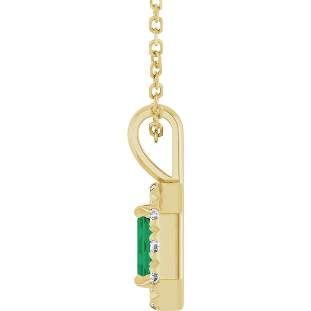 14K Gold Emerald Lab-Grown Emerald Halo-Style Necklace or Pendant - Yellow Gold - view 6
