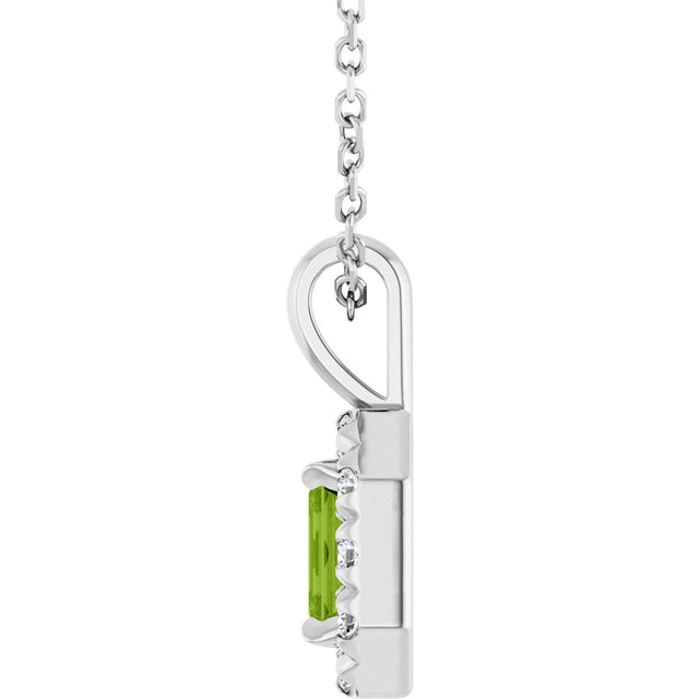 14K Gold Emerald Natural Peridot Halo-Style Necklace or Pendant - White Gold - view 6