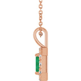 14K Gold Emerald Natural Emerald Halo-Style Necklace or Pendant - Rose Gold - view 6