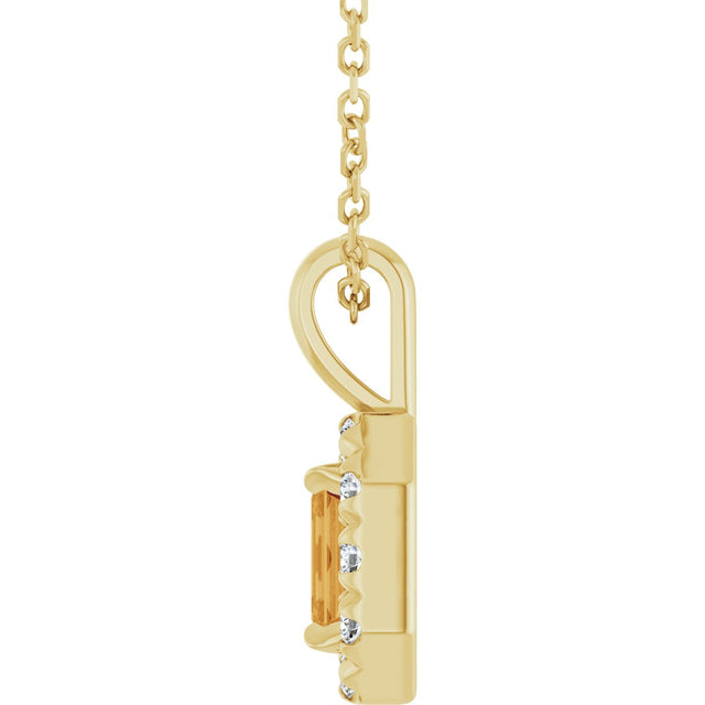 14K Gold Emerald Natural Citrine Halo-Style Necklace or Pendant - Yellow Gold - view 6