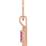14K Gold Emerald Natural Pink Tourmaline Halo-Style Necklace or Pendant - Rose Gold - view 6