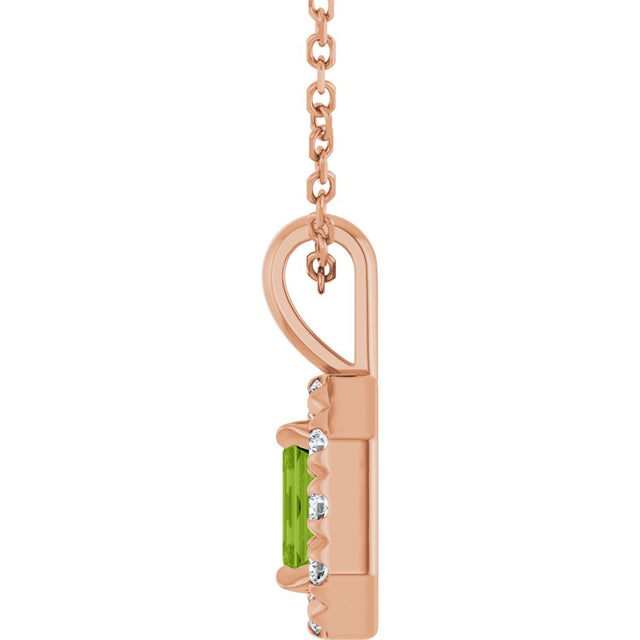 14K Gold Emerald Natural Peridot Halo-Style Necklace or Pendant - Rose Gold - view 6