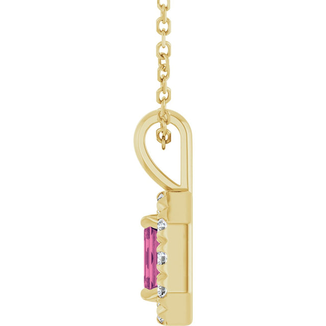 14K Gold Emerald Natural Pink Tourmaline Halo-Style Necklace or Pendant - Yellow Gold - view 6