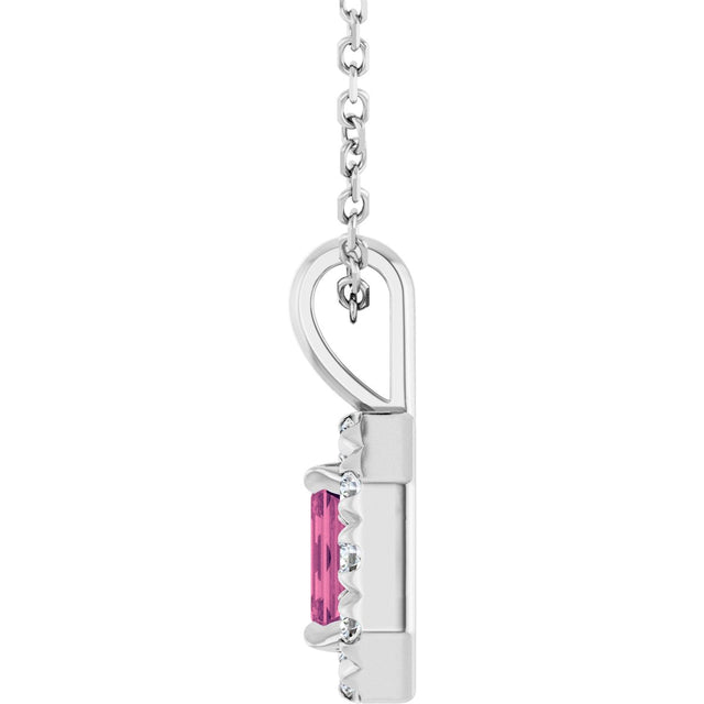Platinum Emerald Natural Pink Tourmaline Halo-Style Necklace or Pendant - view 6