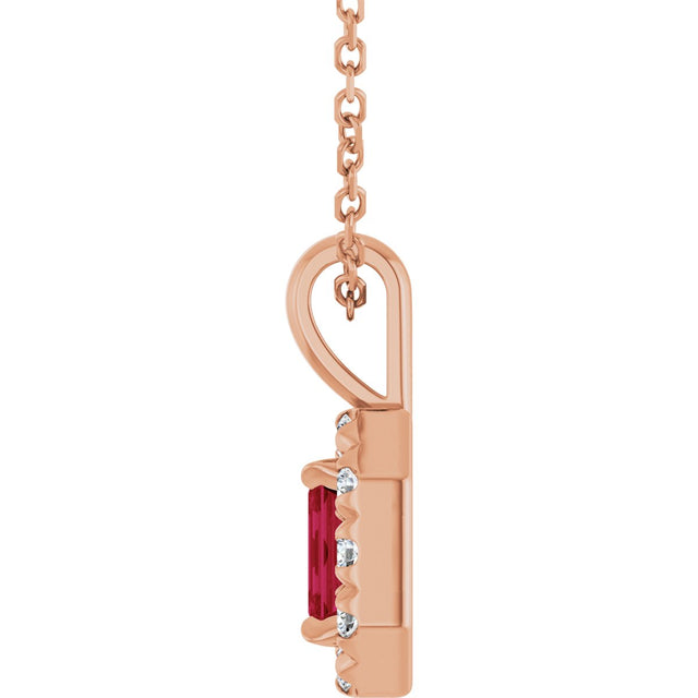 14K Gold Emerald Lab-Grown Ruby Halo-Style Necklace or Pendant - Rose Gold - view 6
