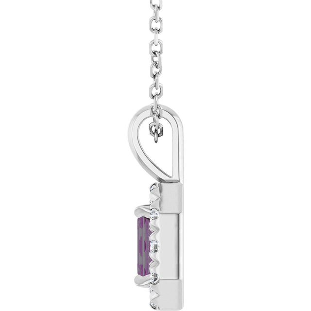 Platinum Emerald Lab-Grown Alexandrite Halo-Style Necklace or Pendant - view 6