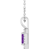 Platinum Emerald Natural Amethyst Halo-Style Necklace or Pendant - view 6