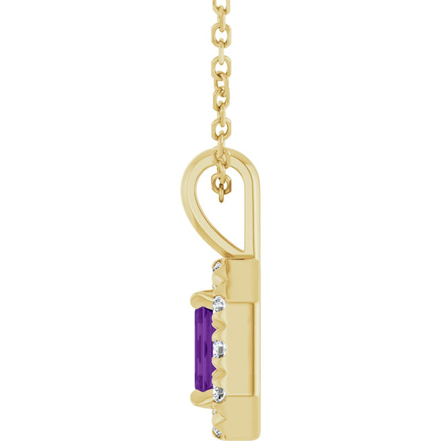 14K Gold Emerald Natural Amethyst Halo-Style Necklace or Pendant - Yellow Gold - view 6