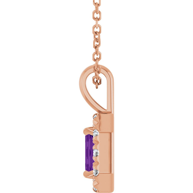 14K Gold Emerald Natural Amethyst Halo-Style Necklace or Pendant - Rose Gold - view 6
