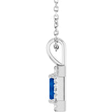 14K Gold Emerald Natural Blue Sapphire Halo-Style Necklace or Pendant - White Gold - view 6