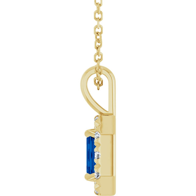 14K Gold Emerald Lab-Grown Blue Sapphire Halo-Style Necklace or Pendant - Yellow Gold - view 6