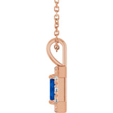 14K Gold Emerald Lab-Grown Blue Sapphire Halo-Style Necklace or Pendant - Rose Gold - view 6