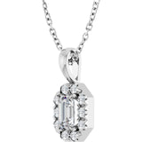 14K Gold Emerald Natural White Sapphire Halo-Style Necklace or Pendant - White Gold - view 5
