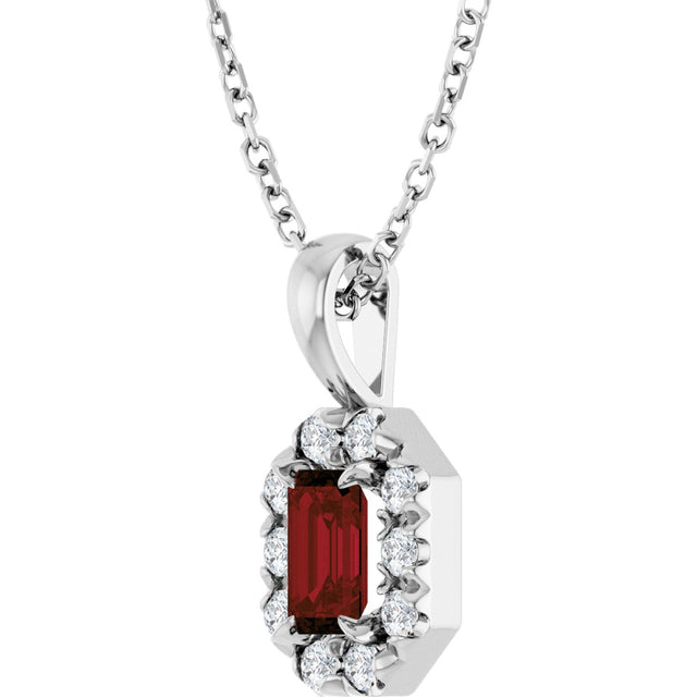 14K Gold Emerald Natural Mozambique Garnet Halo-Style Necklace or Pendant - White Gold - view 5