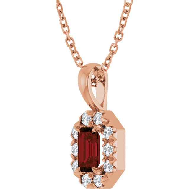 14K Gold Emerald Natural Mozambique Garnet Halo-Style Necklace or Pendant - Rose Gold - view 5