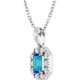 14K Gold Emerald Natural Blue Zircon Halo-Style Necklace or Pendant - White Gold - view 5