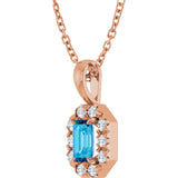 14K Gold Emerald Natural Aquamarine Halo-Style Necklace or Pendant - Rose Gold - view 5