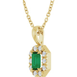 14K Gold Emerald Natural Emerald Halo-Style Necklace or Pendant - Yellow Gold - view 5