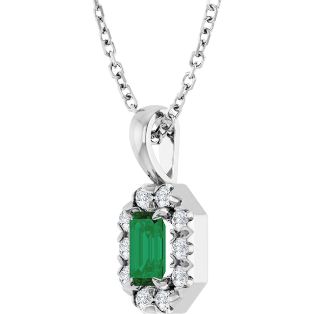 Platinum Emerald Natural Emerald Halo-Style Necklace or Pendant - view 5