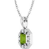 14K Gold Emerald Natural Peridot Halo-Style Necklace or Pendant - White Gold - view 5