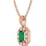 14K Gold Emerald Natural Emerald Halo-Style Necklace or Pendant - Rose Gold - view 5
