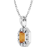14K Gold Emerald Natural Citrine Halo-Style Necklace or Pendant - White Gold - view 5