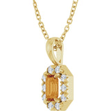 14K Gold Emerald Natural Citrine Halo-Style Necklace or Pendant - Yellow Gold - view 5