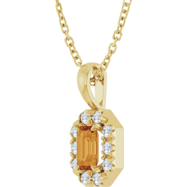 14K Gold Emerald Natural Citrine Halo-Style Necklace or Pendant - Yellow Gold - view 5