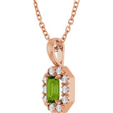 14K Gold Emerald Natural Peridot Halo-Style Necklace or Pendant - Rose Gold - view 5