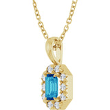 14K Gold Emerald Natural Blue Zircon Halo-Style Necklace or Pendant - Yellow Gold - view 5