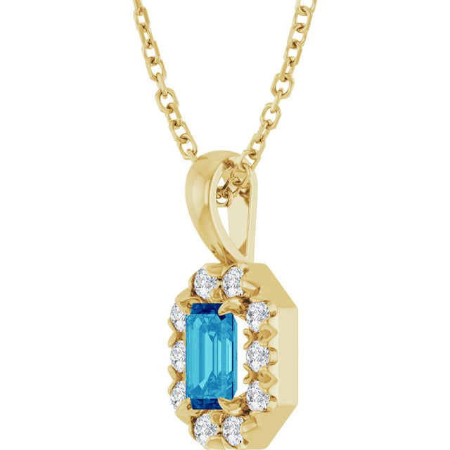 14K Gold Emerald Natural Blue Zircon Halo-Style Necklace or Pendant - Yellow Gold - view 5