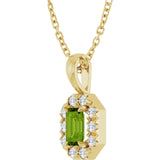 14K Gold Emerald Natural Peridot Halo-Style Necklace or Pendant - Yellow Gold - view 5