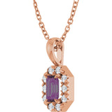 14K Gold Emerald Lab-Grown Alexandrite Halo-Style Necklace or Pendant - Rose Gold - view 5
