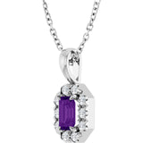 14K Gold Emerald Natural Amethyst Halo-Style Necklace or Pendant - White Gold - view 5