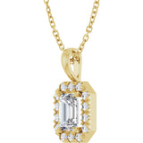 14K Gold Emerald Natural White Sapphire Halo-Style Necklace or Pendant - Yellow Gold - view 5