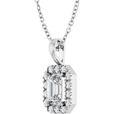14K Gold Emerald Natural White Sapphire Halo-Style Necklace or Pendant - White Gold - view 5