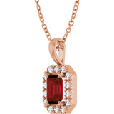 14K Gold Emerald Natural Mozambique Garnet Halo-Style Necklace or Pendant - Rose Gold - view 5