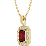 14K Gold Emerald Natural Mozambique Garnet Halo-Style Necklace or Pendant - Yellow Gold - view 5