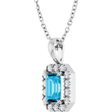 Platinum Emerald Natural Aquamarine Halo-Style Necklace or Pendant - view 5
