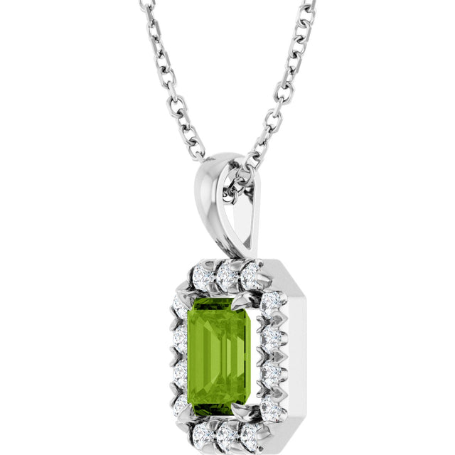 Platinum Emerald Natural Peridot Halo-Style Necklace or Pendant - view 5