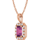 14K Gold Emerald Natural Pink Tourmaline Halo-Style Necklace or Pendant - Rose Gold - view 5