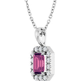 Platinum Emerald Natural Pink Tourmaline Halo-Style Necklace or Pendant - view 5