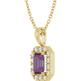 14K Gold Emerald Lab-Grown Alexandrite Halo-Style Necklace or Pendant - Yellow Gold - view 5