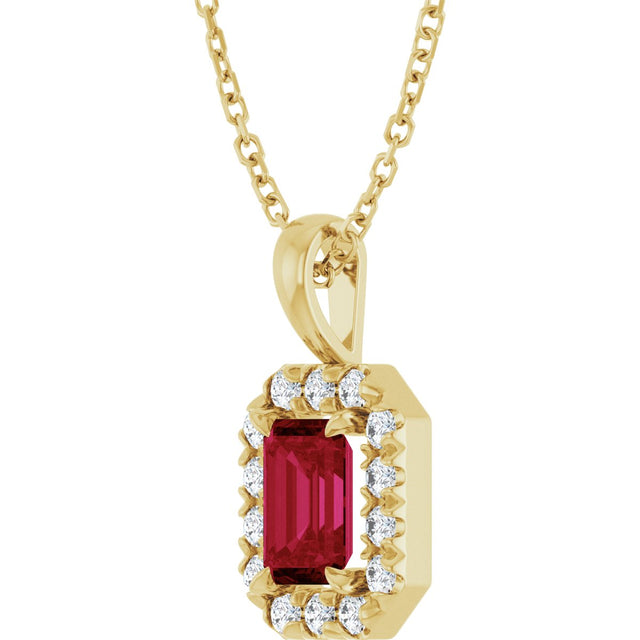 14K Gold Emerald Natural Ruby Halo-Style Necklace or Pendant - Yellow Gold - view 5