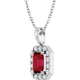 14K Gold Emerald Natural Ruby Halo-Style Necklace or Pendant - White Gold - view 5