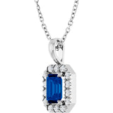 14K Gold Emerald Natural Blue Sapphire Halo-Style Necklace or Pendant - White Gold - view 5