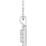 14K Gold Emerald Natural White Sapphire Halo-Style Necklace or Pendant - White Gold - view 6