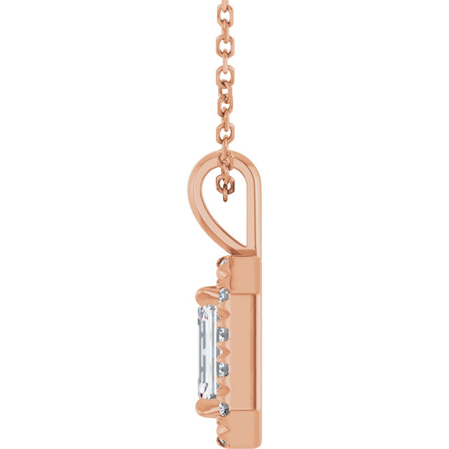 14K Gold Emerald Natural White Sapphire Halo-Style Necklace or Pendant - Rose Gold - view 6